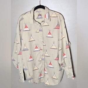 Vintage Men's Barn Fly Western Teepee Rustic Cowboycore Button Down Shirt, Large